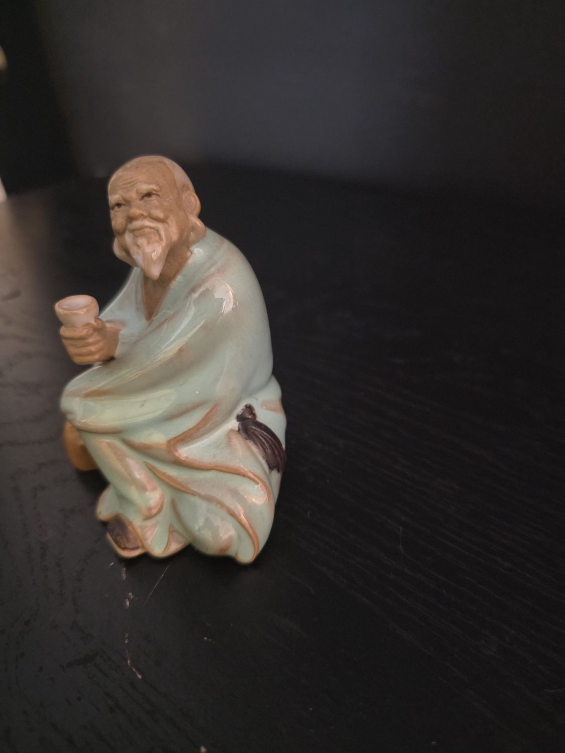 Shiwan Vintage Chinese Mudman Figure Teapot Man Holding Cup