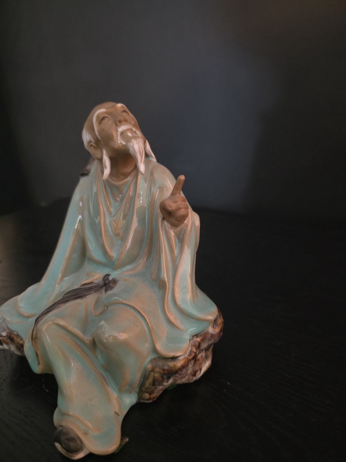 Chinese Mud Man Glazed Figurine Pointing Up Mudman