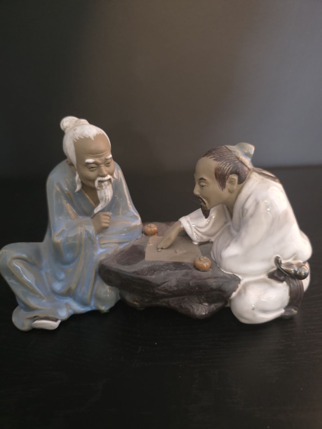 Vintage Chinese Mudman Figurine Men Playing Board Game