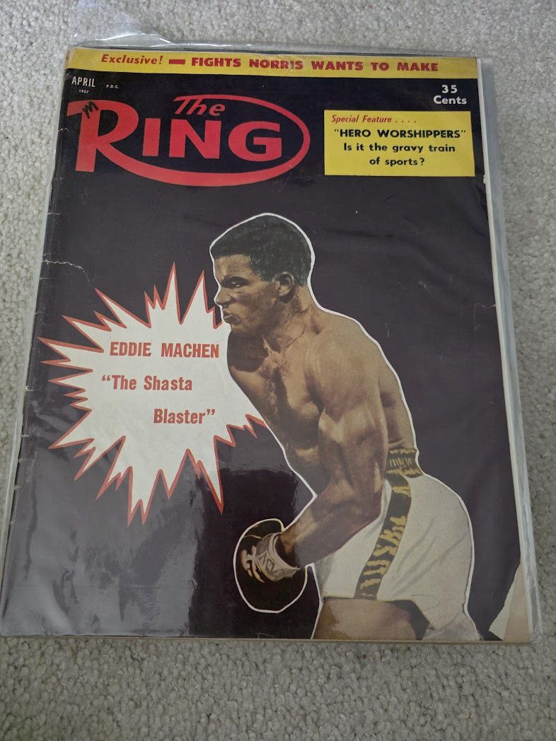 1957 APRIL THE RING MAGAZINE - EDDIE MACHEN FRONT COVER