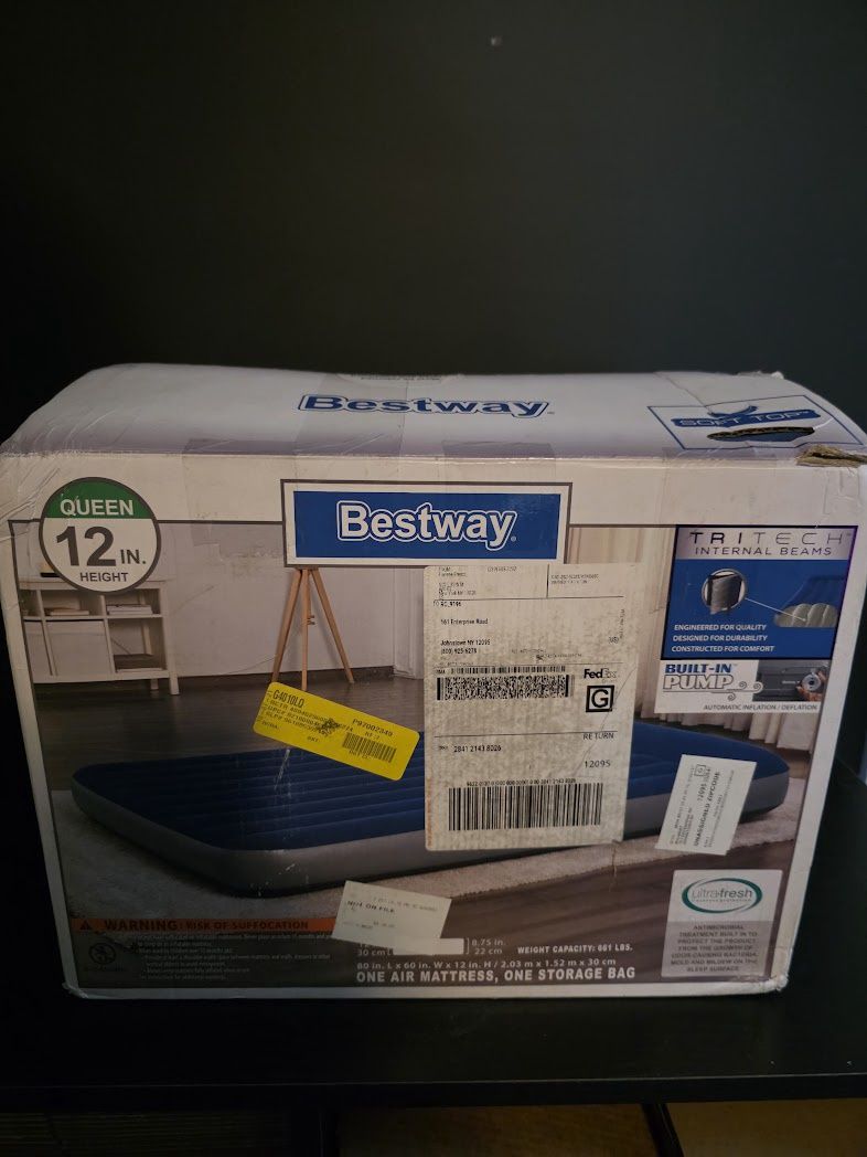 Bestway® Tritech™ 12 Inches Queen Air Mattress with Built-in Pump NEW OPEN BOX