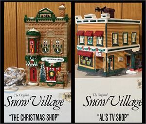 Dept. 56 Snow Village &quot;Al&#39;s TV Shop &amp; The Christmas Shop&quot; 1992/1991 WITH BOX