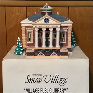 1993 Dept 56 Snow Village, Village Public Library Lighted House w/ Box 5443-7