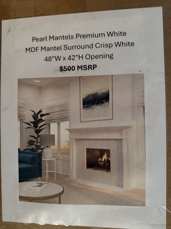 Brand New in Box Pearl Mantels Premium White MDF Mantel Surround Crisp White 48&quot; W x 42&quot; H Opening