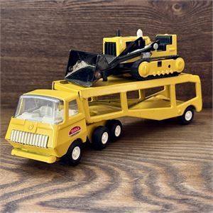 Tonka Pressed Steel Mini Car Hauler &amp; Front End Loader