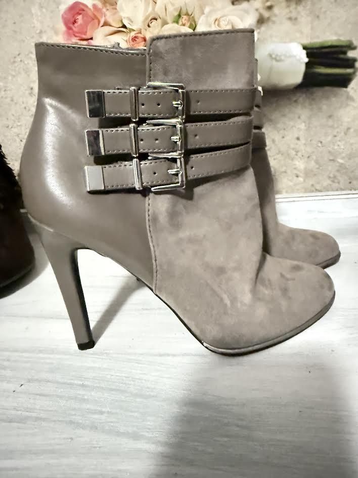 Brand New Gray Booties with Heel and Buckles Size 7