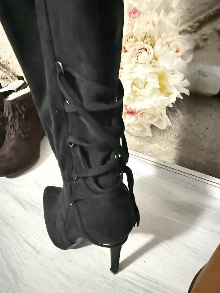 Tall Black Lace Up Boots Sizes European Size 37 (US Size 6.5)