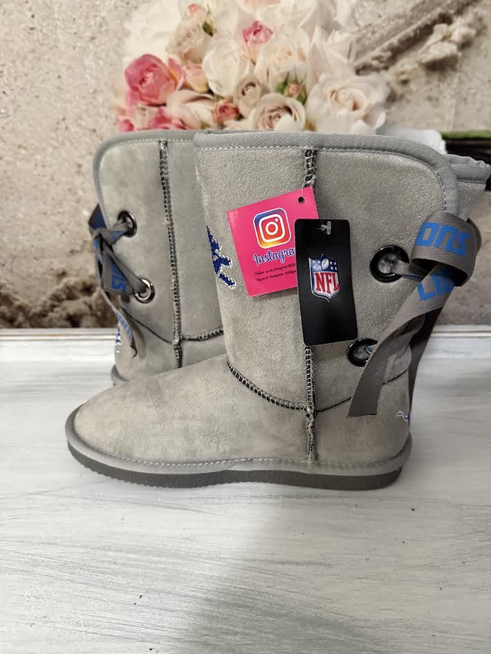 New NFL Lions Woman&#39;s Faux Fur Grey Boots Size 8