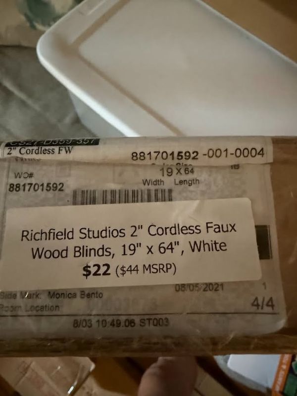 Richfield Studios 2&quot; Cordless Faux Wood Blinds 19&quot; x 64&quot; White