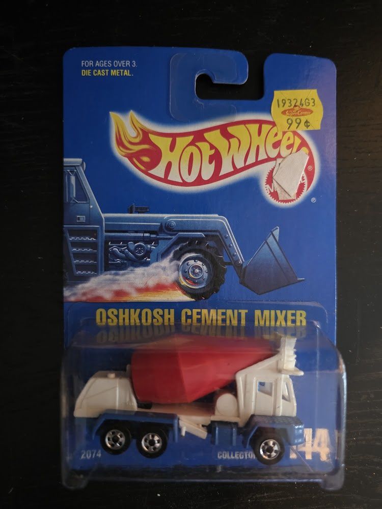1991 Hot Wheels Red White Blue Oshkosh Cement Mixer #144