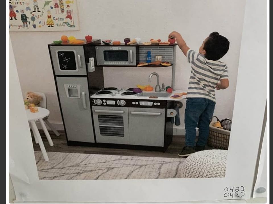 KidKraft Uptown Espresso Wooden Play Kitchen and 30-Piece Play Food Accessories