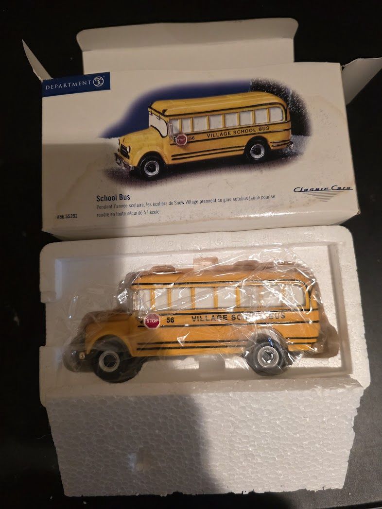 Department 56 Classic Cars School Bus #55292 Yellow Snow Village Vintage Retired
