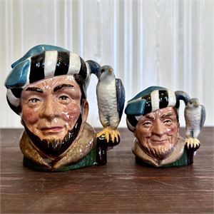 Royal Doulton The Falconer Small &amp; Mini Character Jugs D6540/D6547 England 4&quot; and approx. 2.75&quot;