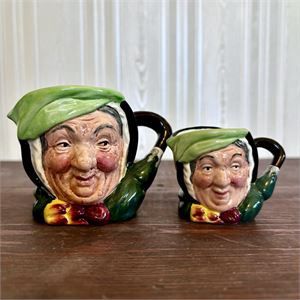 Royal Doulton Sairey Gamp Small &amp; Mini Character Jugs D5451/D6045 England  Excellent - 3&quot; and approx. 2.25&quot;