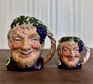 Royal Doulton Bacchus Small &amp; Mini Character Jugs D6505/D6521 England 4&quot; and approx. 2.5&quot;