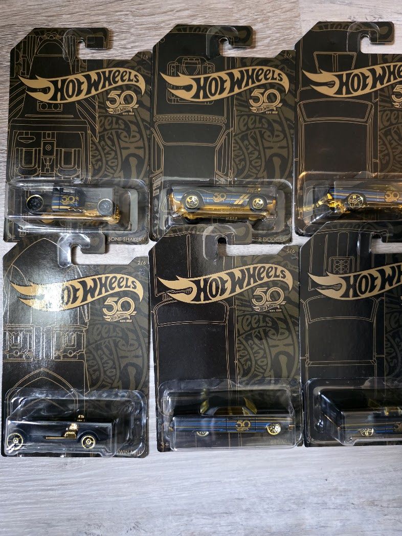 Hot Wheels 50th Anniversary Series Black and Gold Complete Set of 6