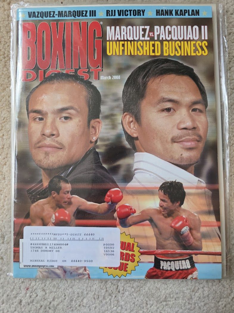 2008 March Boxing Digest Magazine Marquez Pacquiao Hank Kaplan