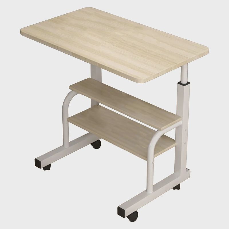 Zksm Side Table Adjustable Height Rolling Laptop Computer Desk Portable Student Study Small Deask on Wheels for Sofa and Bed, Beige