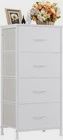Dresser for Bedroom with 4 Drawers, Storage Drawers, Skinny Fabric Storage Tower WHITE