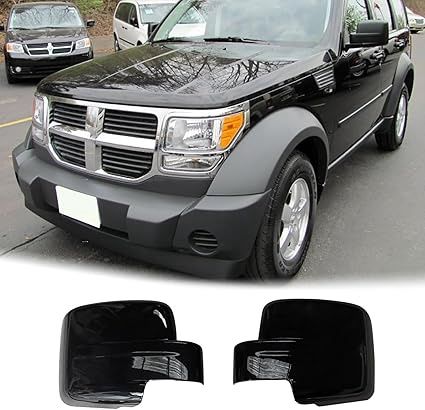 NINTE Tape-On Overlay Mirror Cover for Jeep Liberty 2008-2012 | Dodge Nitro 2007-2012 Black ABS Painted Rear View Mirror Covers (NOT the Replacement)