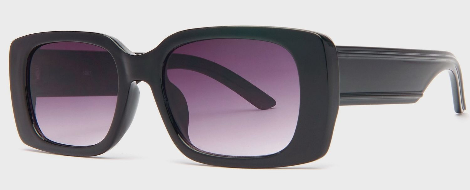 Brand New Plastic Rectangular Sunglasses with Flat Lens -Style 8997 Choose Color, Color: Black