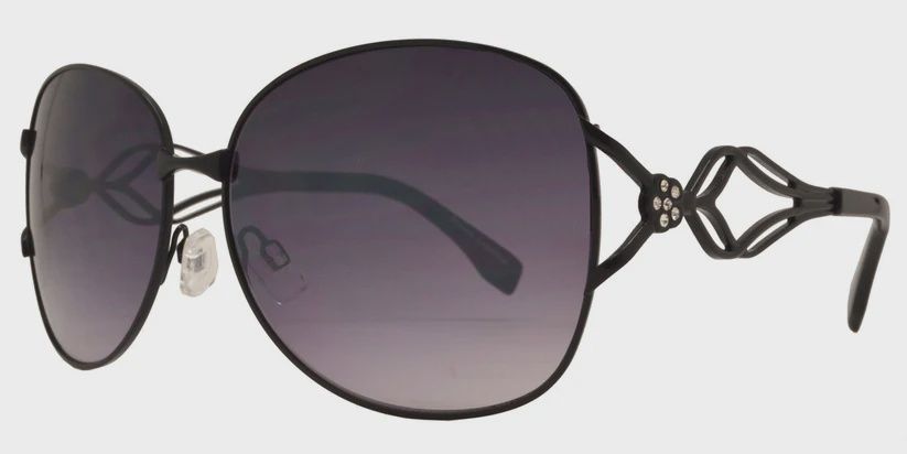BRAND NEW Women Butterfly with Rhinestone Accent Metal Sunglasses FC6369, Color: BLACK