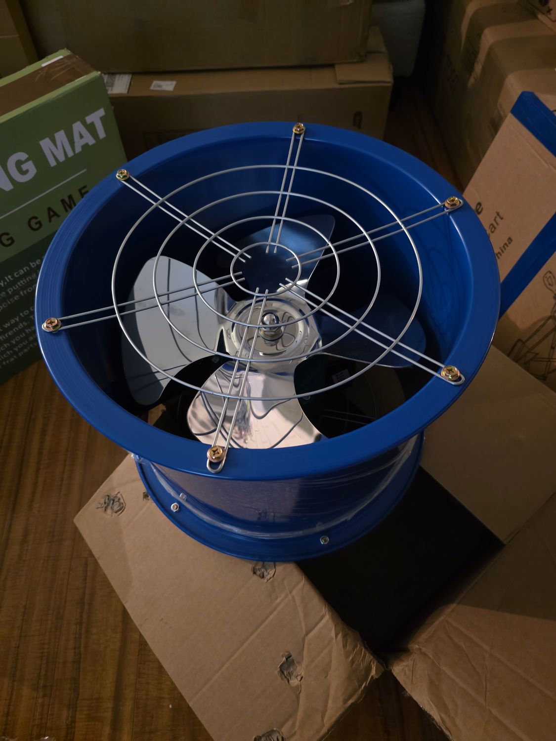 16" Ventilation Axial Fan Cylinder Pipe Spray Booth Paint Fumes Exhaust Blower BEND IN THE METAL SEE PIC