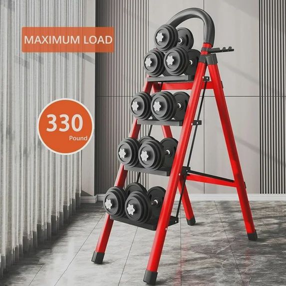 WOWDVOV 4-Step Ladder,Folding Ladder Stool, Widened Anti-Slip Step Pad, 350-Pound Lightweight Portable Sturdy Metal Ladders with Tool holder for Household Kitchens and Outdoor Gardens