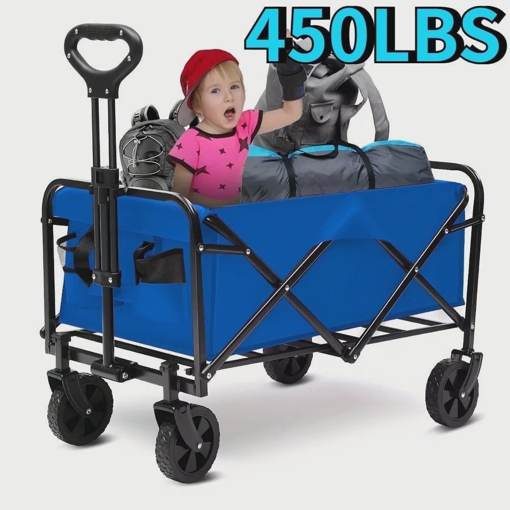 InBrave Foldable Wagon Cart 450 LBS Capacity Blue