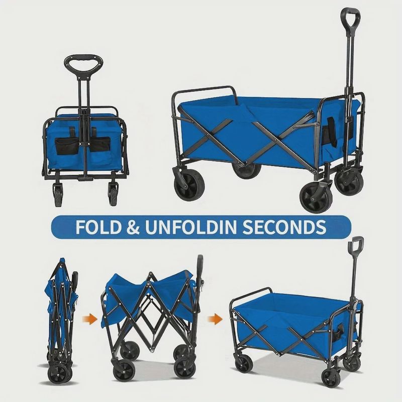 InBrave Foldable Wagon Cart 450 LBS Capacity Blue