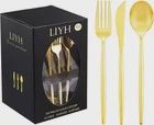Liyh 102pcs Gold Plastic Silverware Gold Silverware Disposable Plastic Gold