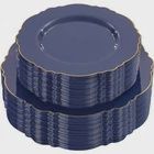 WDF 100pcs Blue Plastic Plates - Baroque Blue&amp;Gold