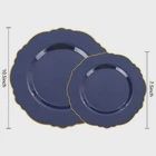 WDF 100pcs Blue Plastic Plates - Baroque Blue&amp;Gold