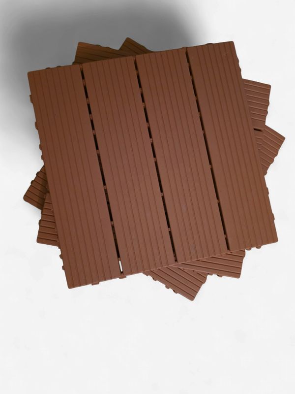 40 Plastic Interlocking Deck Tiles Light Brown Wood Grain Outdoor Patio Pavers 12"x12"