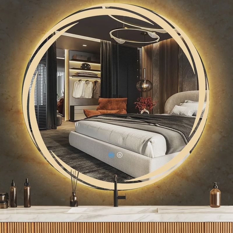 FANJUN-AMTECH 24" LED Backlit Round Vanity Mirror with Smart Memory &amp; Antifog Feature