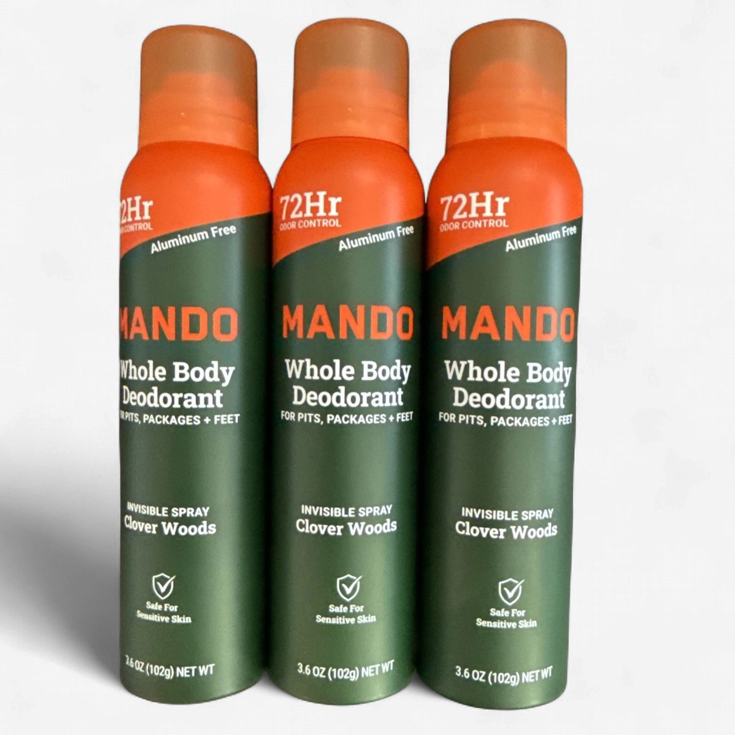 3 Mando Whole Body Deodorant Invisible Spray Clover Woods, 3.6 oz Each