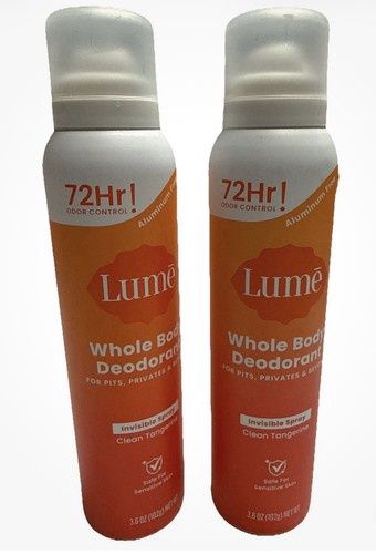Lume Whole Body Deodorant Invisible Spray Clean Tangerine 3.6 oz Vegan pack of 2 BRAND NEW
