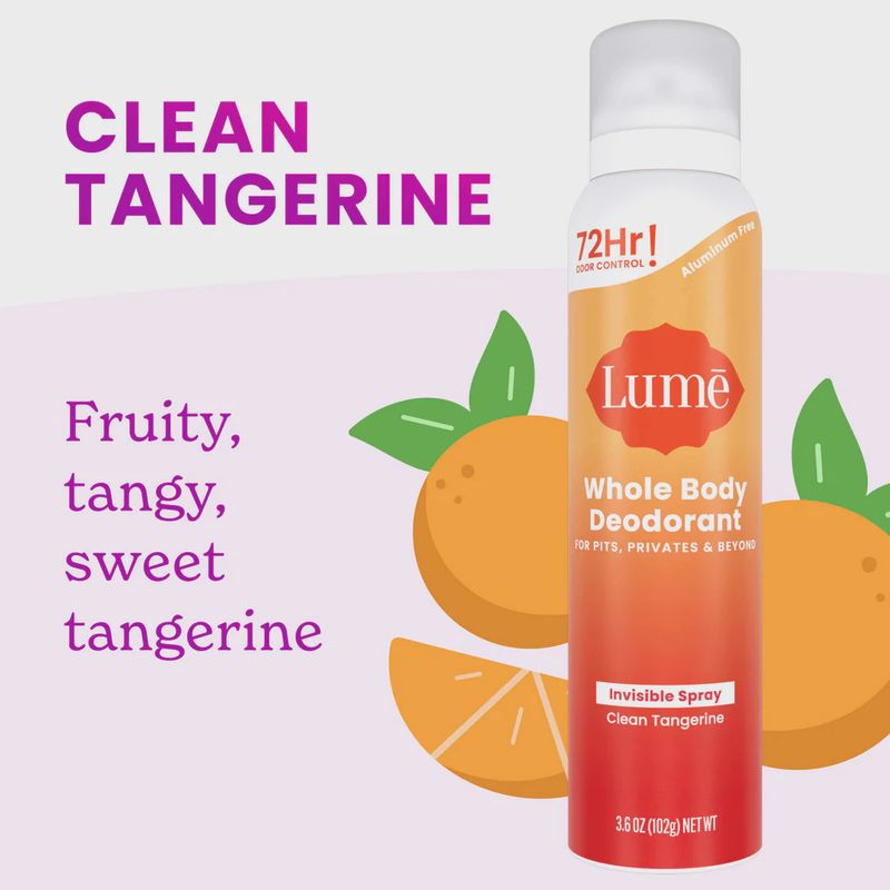 Lume Whole Body Deodorant Invisible Spray Clean Tangerine 3.6 oz Vegan pack of 2 BRAND NEW
