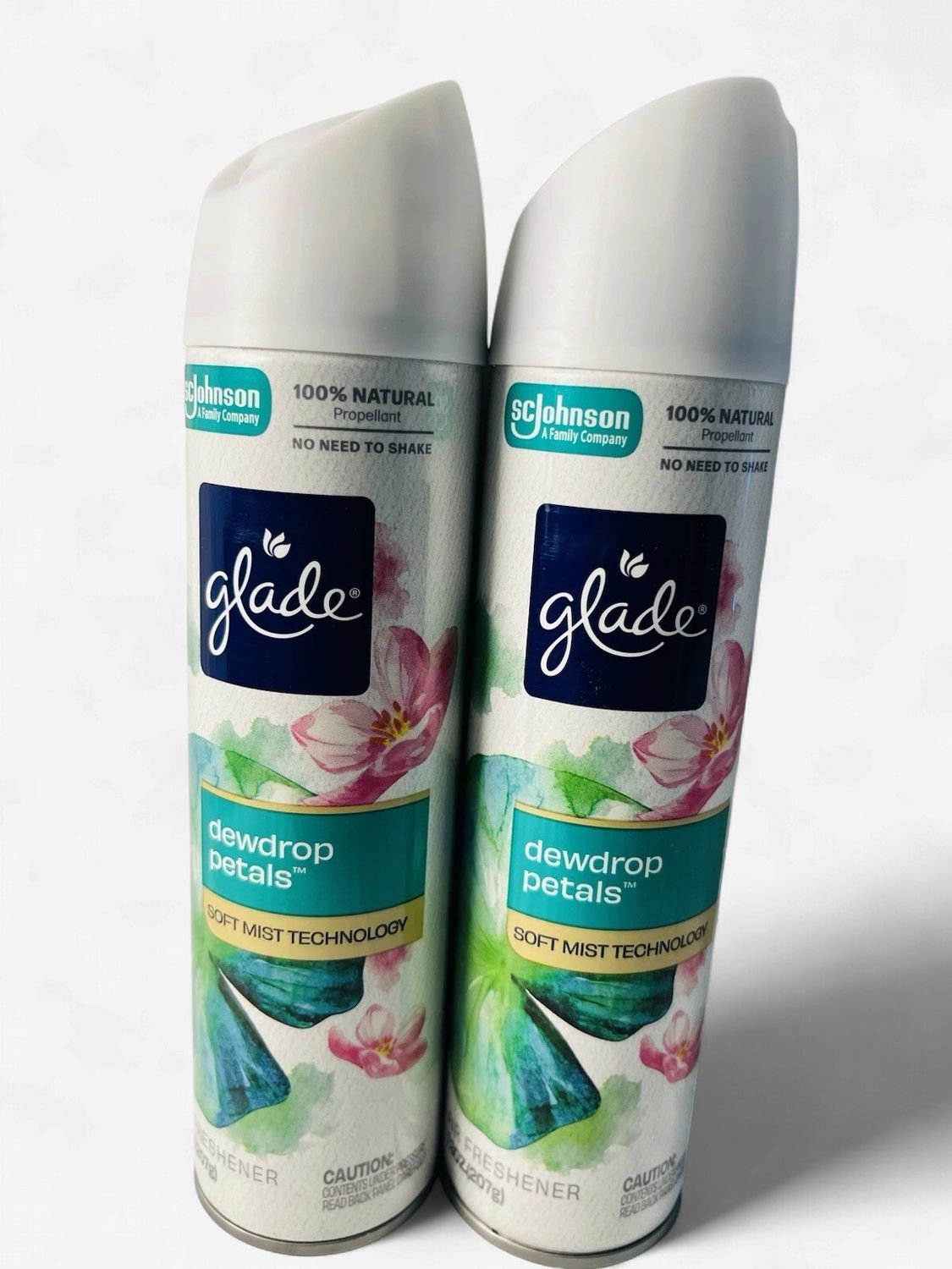 2 Glade Spray Air Fresheners DEWDROP PETALS Scent Odor Fighting Soft Mist 8.0oz.