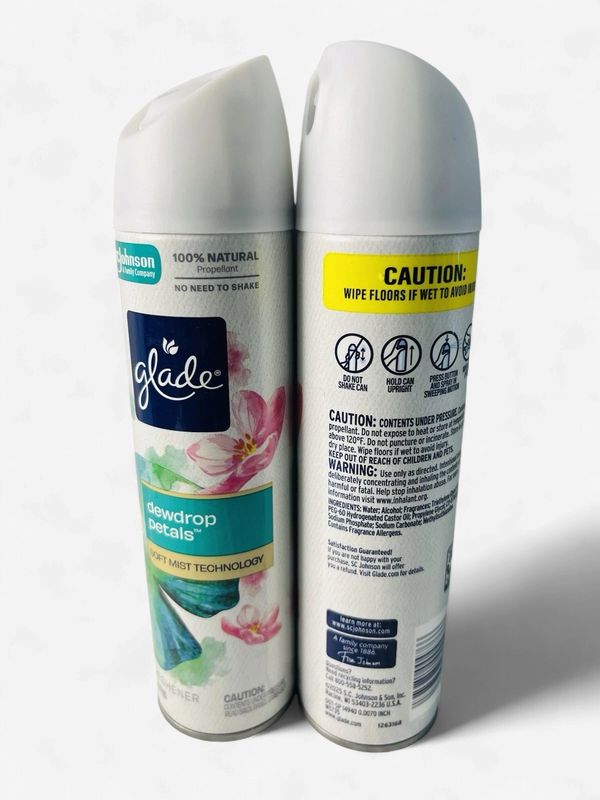 2 Glade Spray Air Fresheners DEWDROP PETALS Scent Odor Fighting Soft Mist 8.0oz.