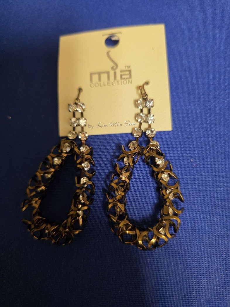 Hoop Fashion Earrings - Rhinestones &amp; Bronze Filigree - Mia Collection