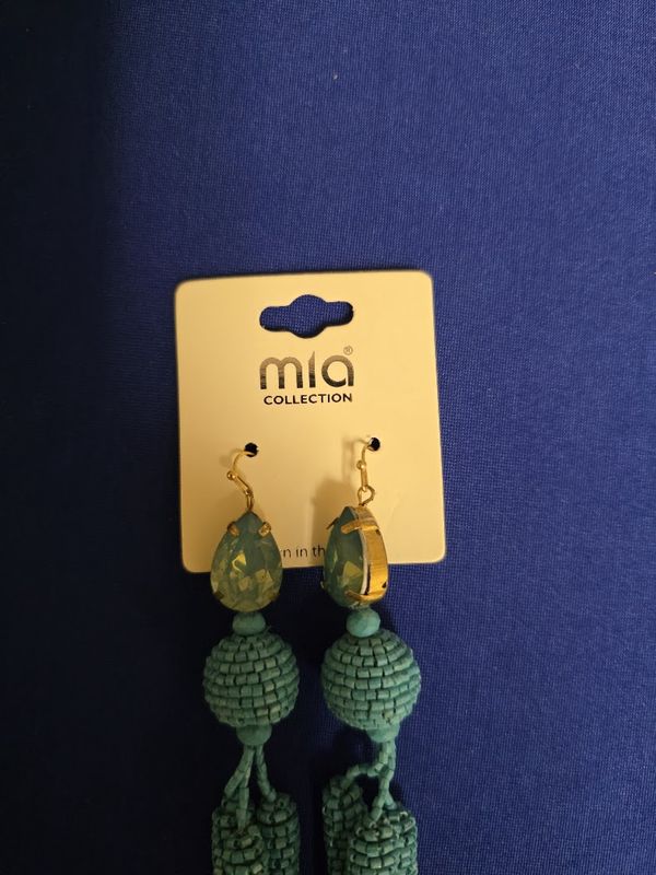 Mia Collection Turquoise Beaded Tassel Earrings Gold Tone Dangle