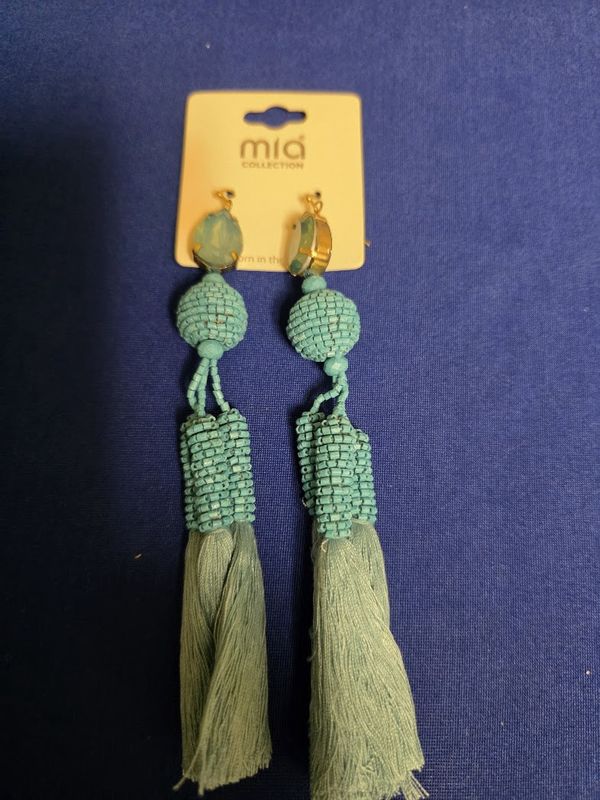 Mia Collection Turquoise Beaded Tassel Earrings Gold Tone Dangle