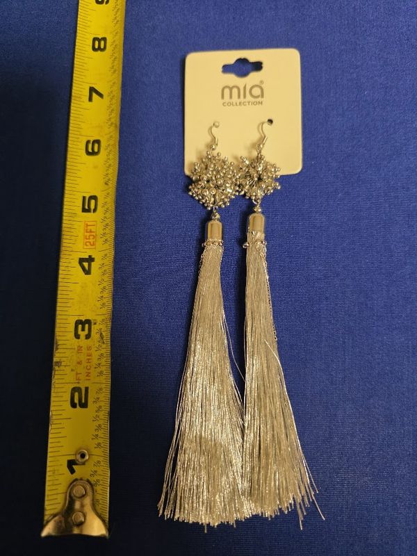 Mia Collection Wire Drop Earrings Spiky Ball Tassel Gold