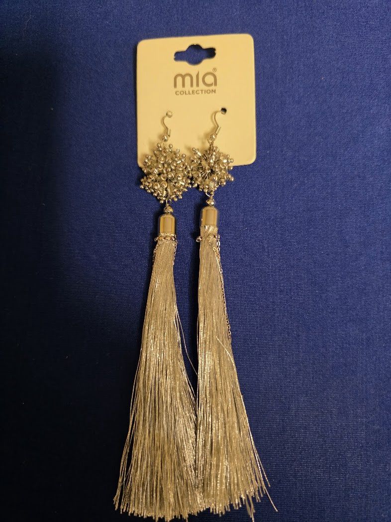 Mia Collection Wire Drop Earrings Spiky Ball Tassel Gold