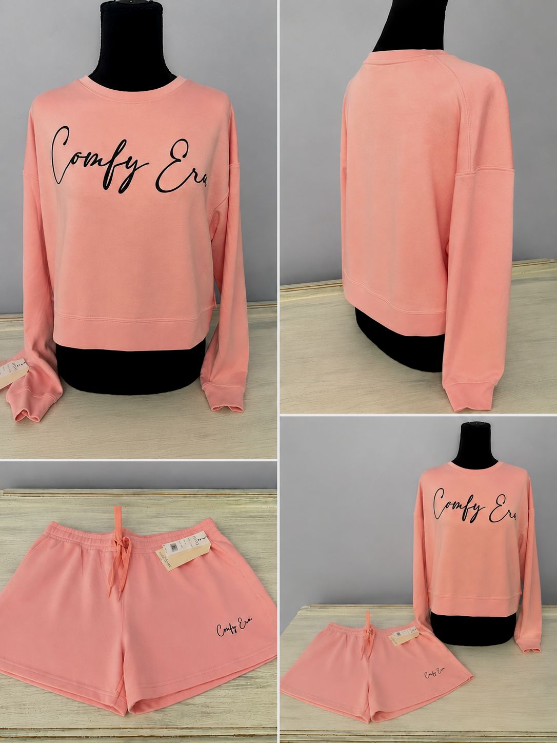 NWT "Comfy Era" Pink or White Lounge Set –Scuba Material- Juniors/Women’s 2 Piece Soft Sweatshirt &amp; Shorts Set MSRP: $99.90, Color: Pink, Size: Small