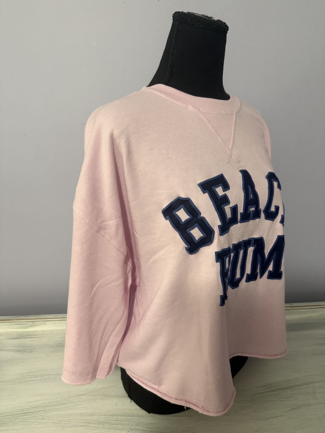 NWT "BEACH BUM" Womens/JuniorsCrewneck Sweatshirt - Cozy Oversized Fit | Pink or Cream MSRP $39.95, Color: Pink Tulle, Size: Small