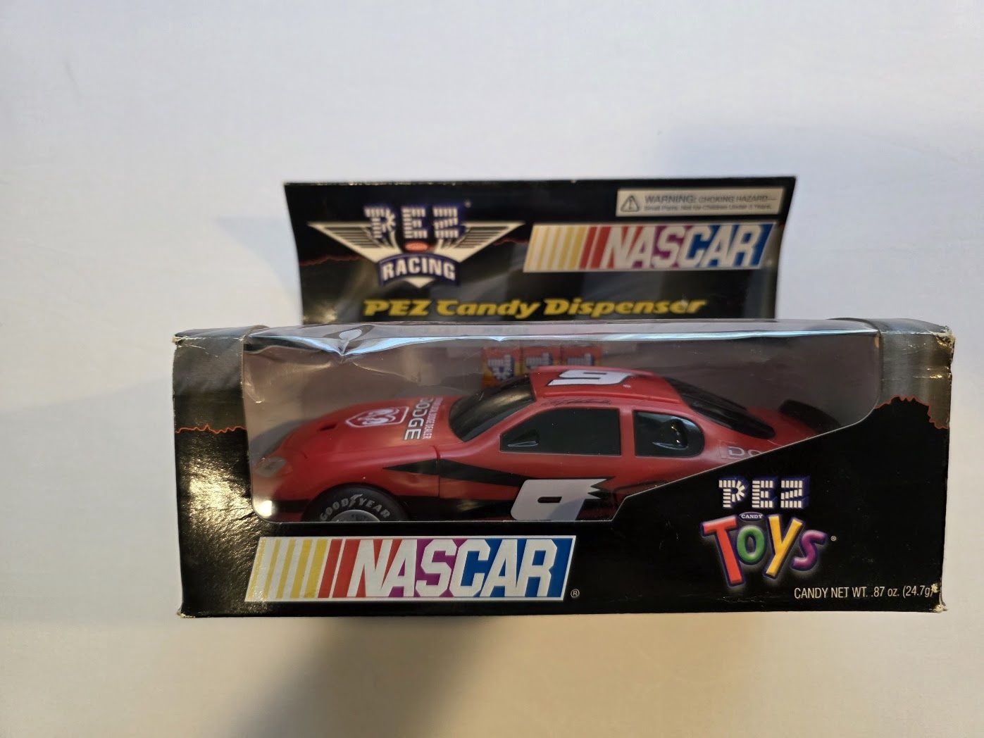 PEZ NASCAR Kasey Kahne #9 Dodge Racing Car "Pull &amp; Go" candy dispenser, released around 2003-2005.