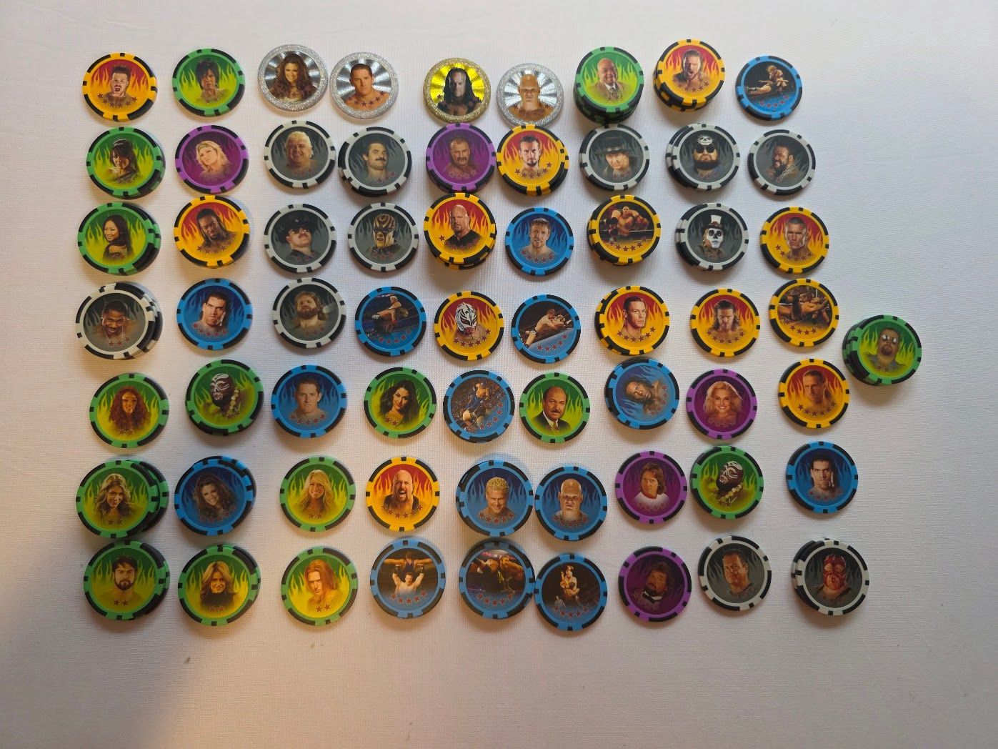 105 PIECE  Topps WWE Power Chipz  SOME BANGERS