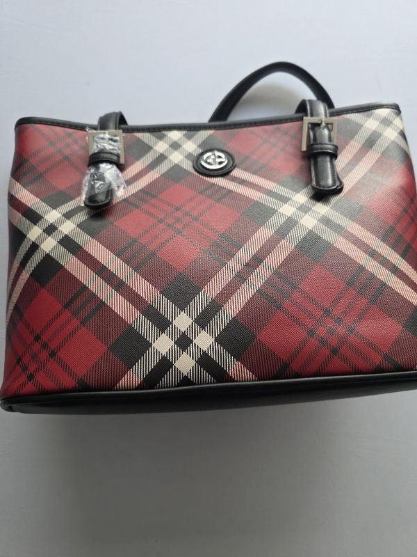 NEW GIANI BERNINI Women's Saffiano Plaid Tote, Holiday Plaid/Silver